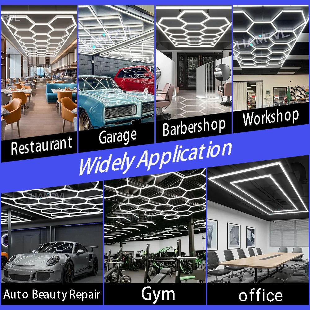 Garage Light Hexagon Lights Lamp 110V-240V Led Tube Honeycomb Ceiling Lighting for Auto Car Body Repair Led Workshop Cutomized
