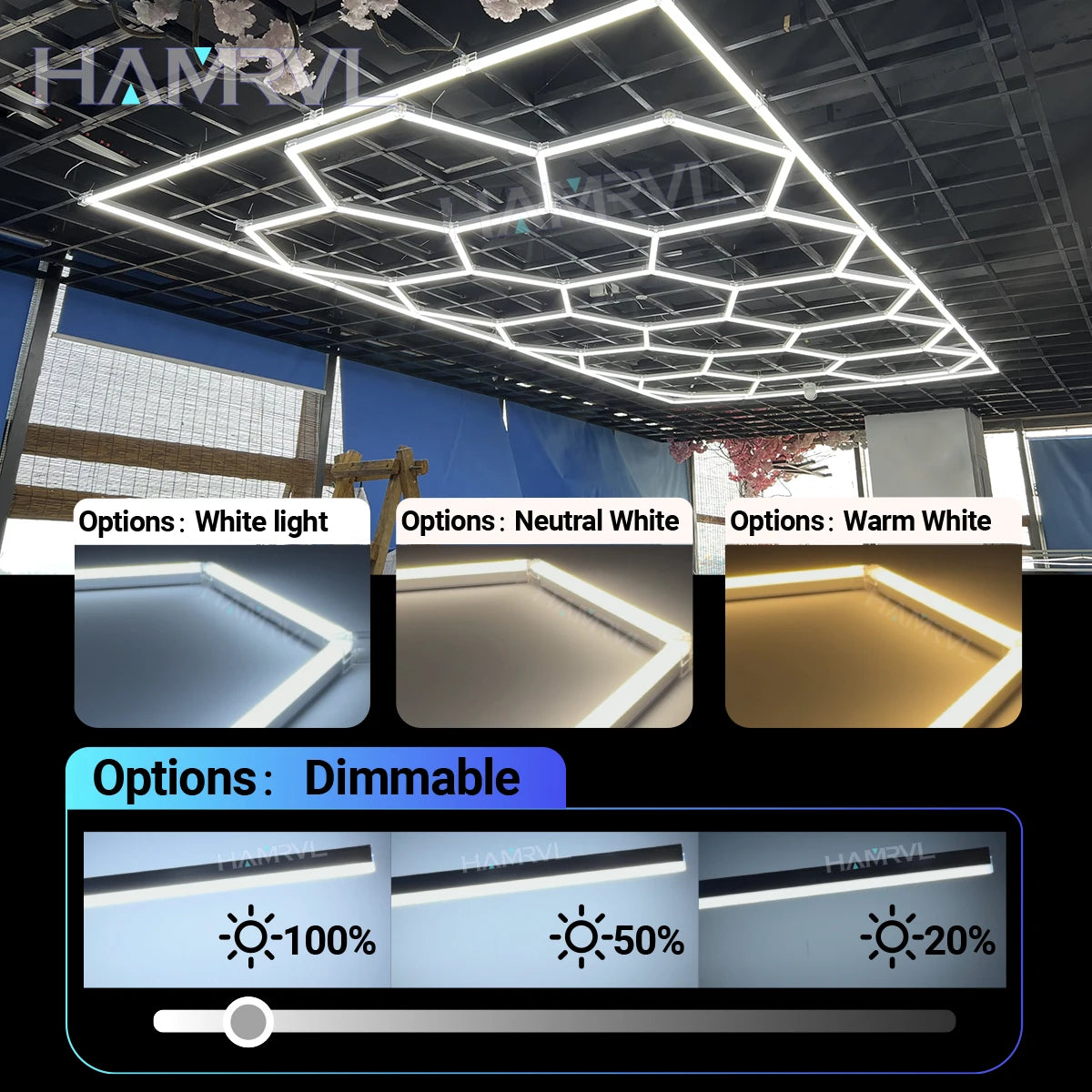 Garage Light Hexagon Lights Lamp 110V-240V Led Tube Honeycomb Ceiling Lighting for Auto Car Body Repair Led Workshop Cutomized