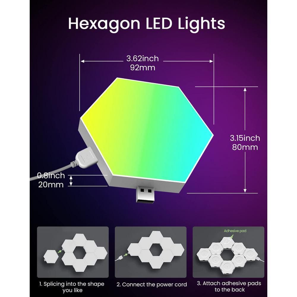 8 Pack Led Lights Wall Panels, RGB Gaming Lights with APP Smart Modular Panel