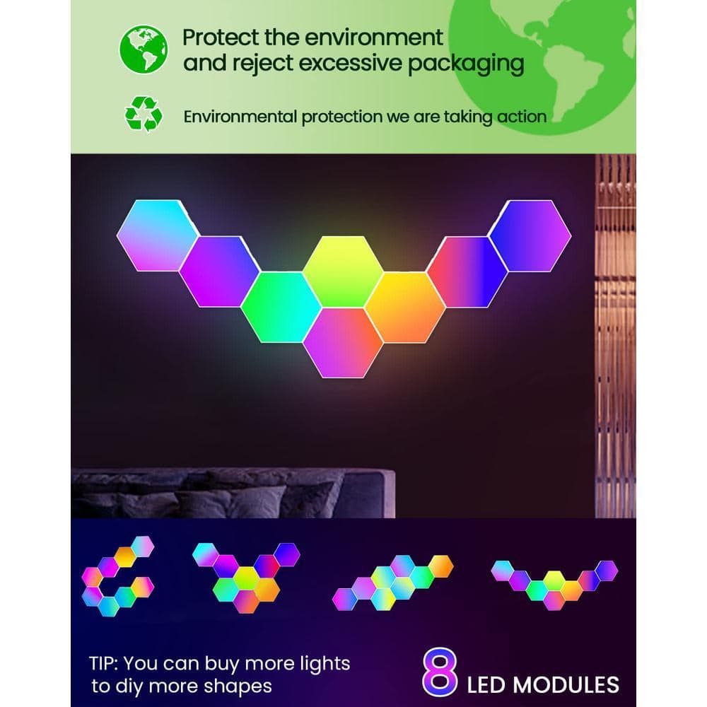 8 Pack Led Lights Wall Panels, RGB Gaming Lights with APP Smart Modular Panel