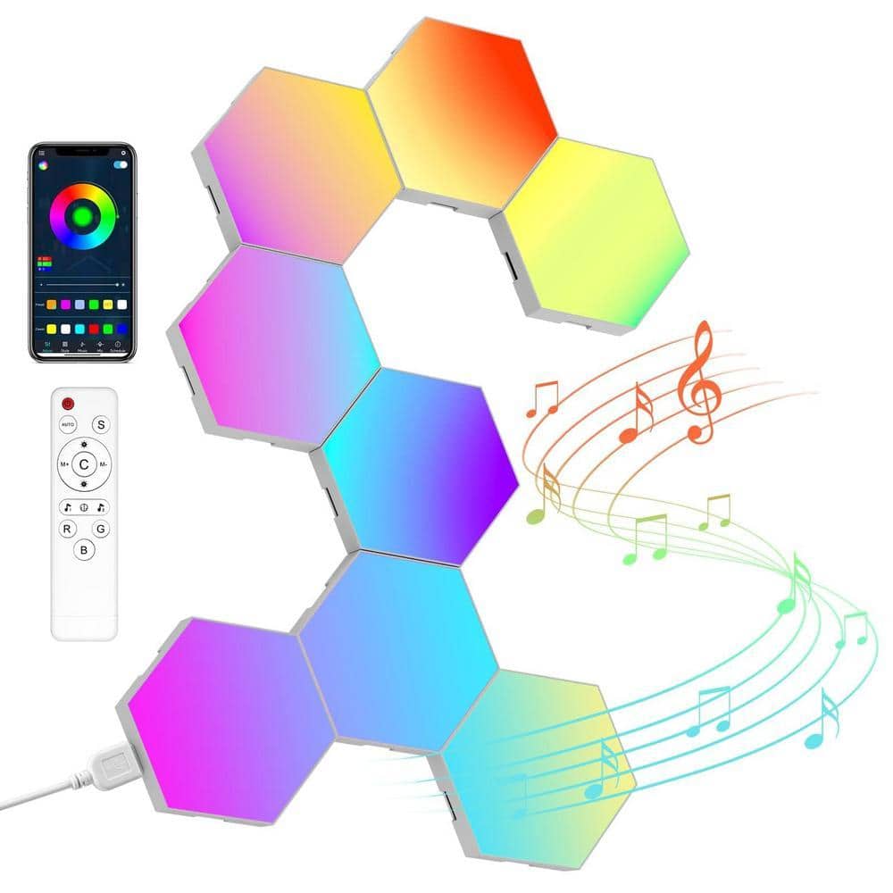 8 Pack Led Lights Wall Panels, RGB Gaming Lights with APP Smart Modular Panel