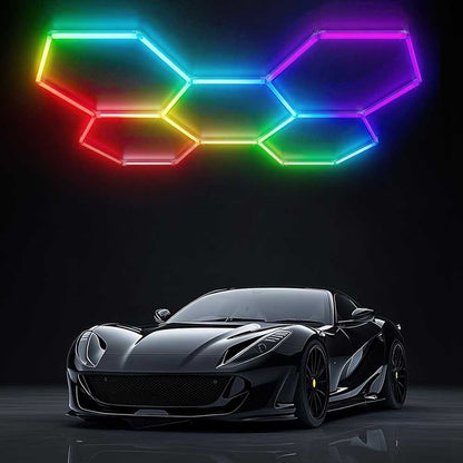 RGB LED Hexagon Garage Lights Car Detailing Shop Light No Border for Garage Bar
