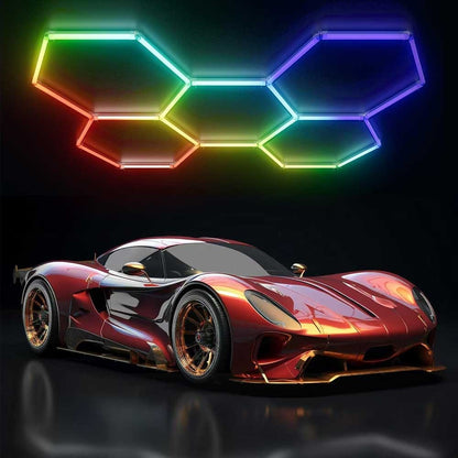 RGB LED Hexagon Garage Lights Car Detailing Shop Light No Border for Garage Bar