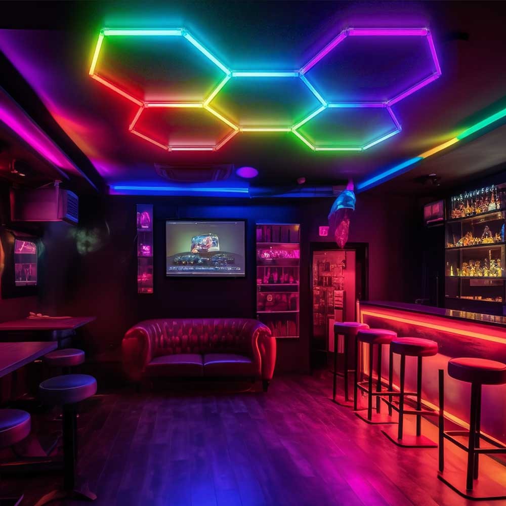 RGB LED Hexagon Garage Lights Car Detailing Shop Light No Border for Garage Bar