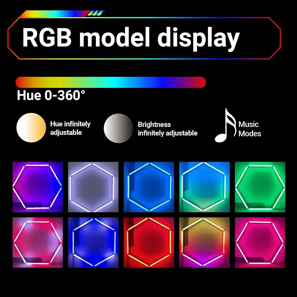 RGB LED Hexagon Garage Lights Car Detailing Shop Light No Border for Garage Bar
